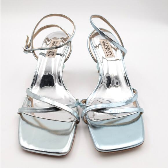Badgley Mischka Ivette Pearl Heel Evening Sandals Women's Blue Size US6.5M EU37 - Picture 2 of 11